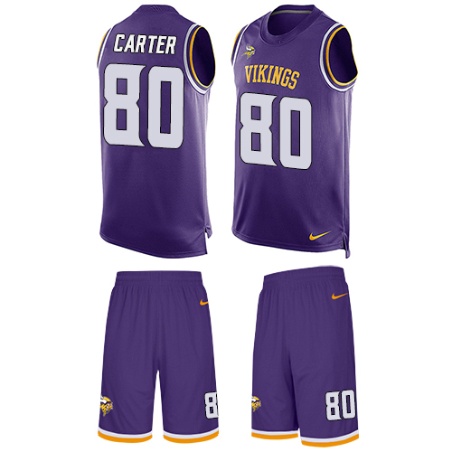 Men's Limited Cris Carter Nike Jersey Purple - #80 Tank Top Suit NFL Minnesota Vikings